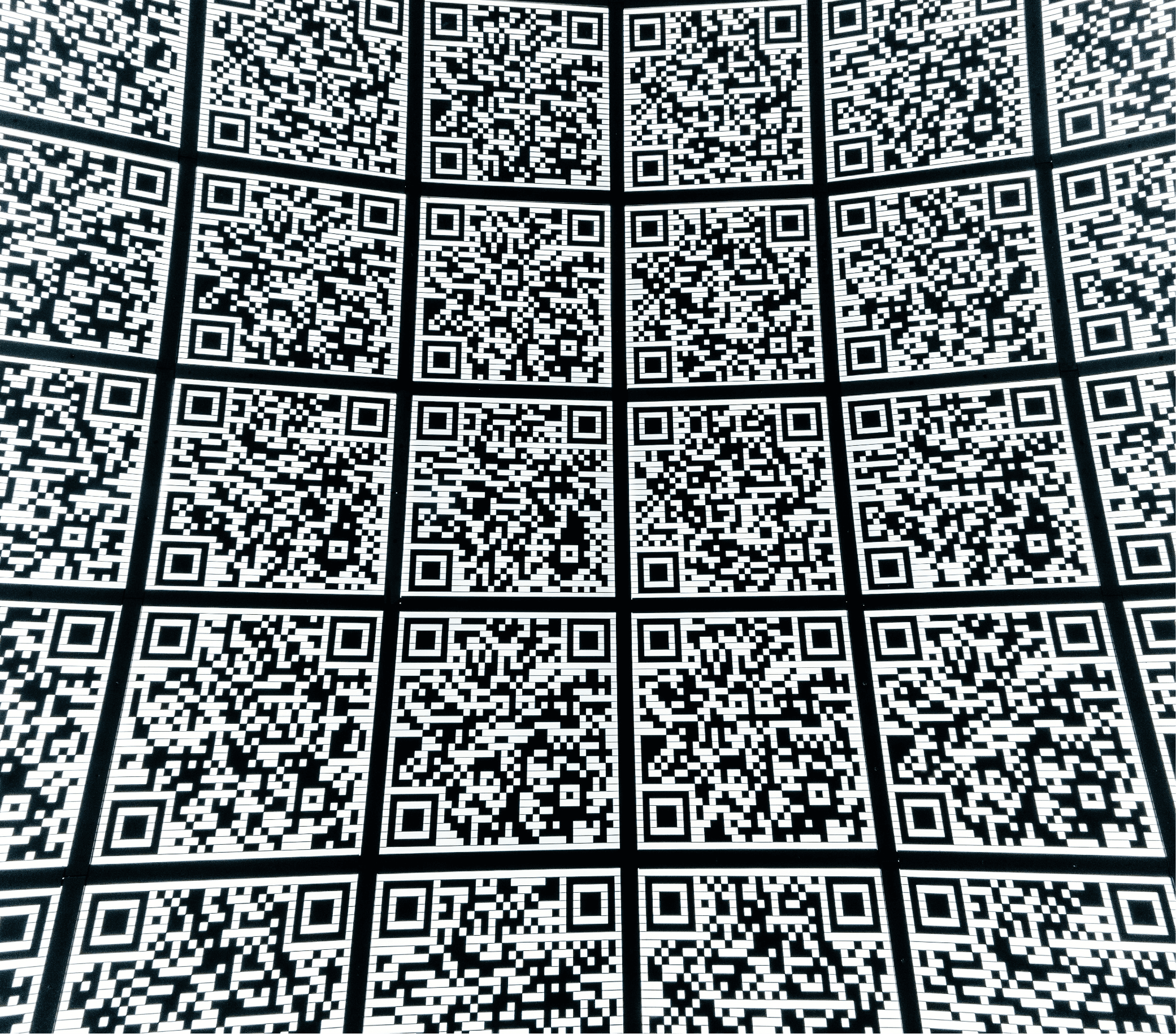 skewed sheet of QR or barcode codes for data input scanning
