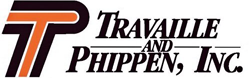 Travaille and Phippen, Inc. logo with T letter in orange and P letter in black placed together