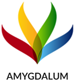 AMYGDALUM logo with colourful swirls - red/pink, yellow, green, and blue from left to right