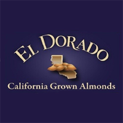 El Dorado California Grown Almonds logo with state of California in gold with cluster of almonds on top