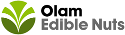 Olam Edible Nuts logo with shades of green and white badge to the left